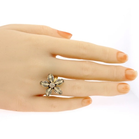 Statement BH Effy Flower Diamond Ring Brown & White 14k Yellow Gold 3D size 7.25 - Picture 6 of 10